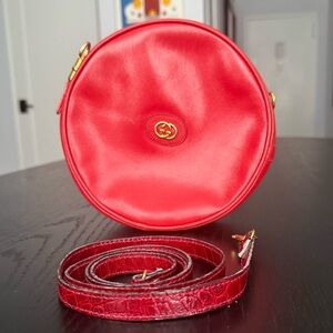 Vintage Gucci Red GG Interlock Marmont Medium Round Leather Bag
